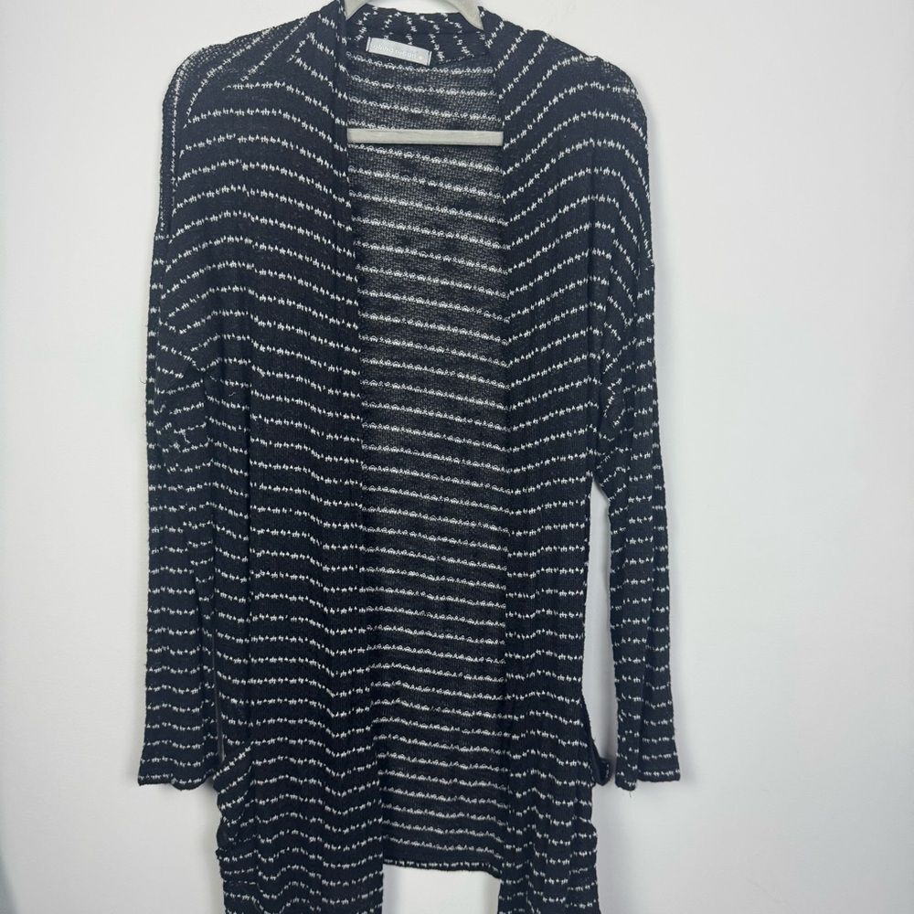 OLIVIA MOON | Black Open Front Cardigan Gray Stripes Women’s Size Medium